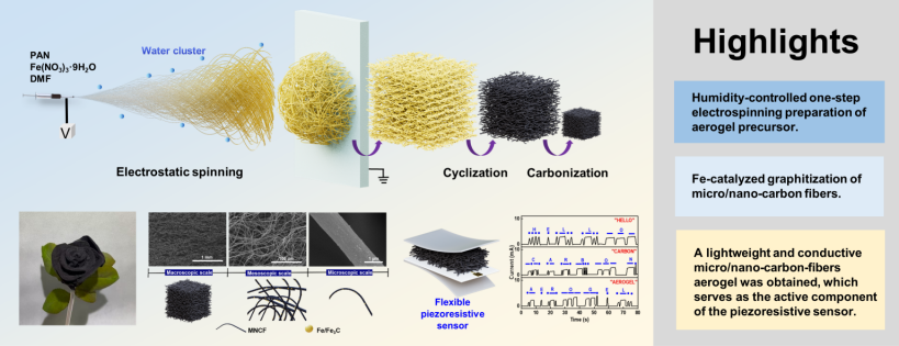 北京化工大学潘凯教授《Carbon》：3D静电纺丝+催化石墨化，制备高柔性、弹性和石墨化交织卷曲微纳米碳纤维气凝胶